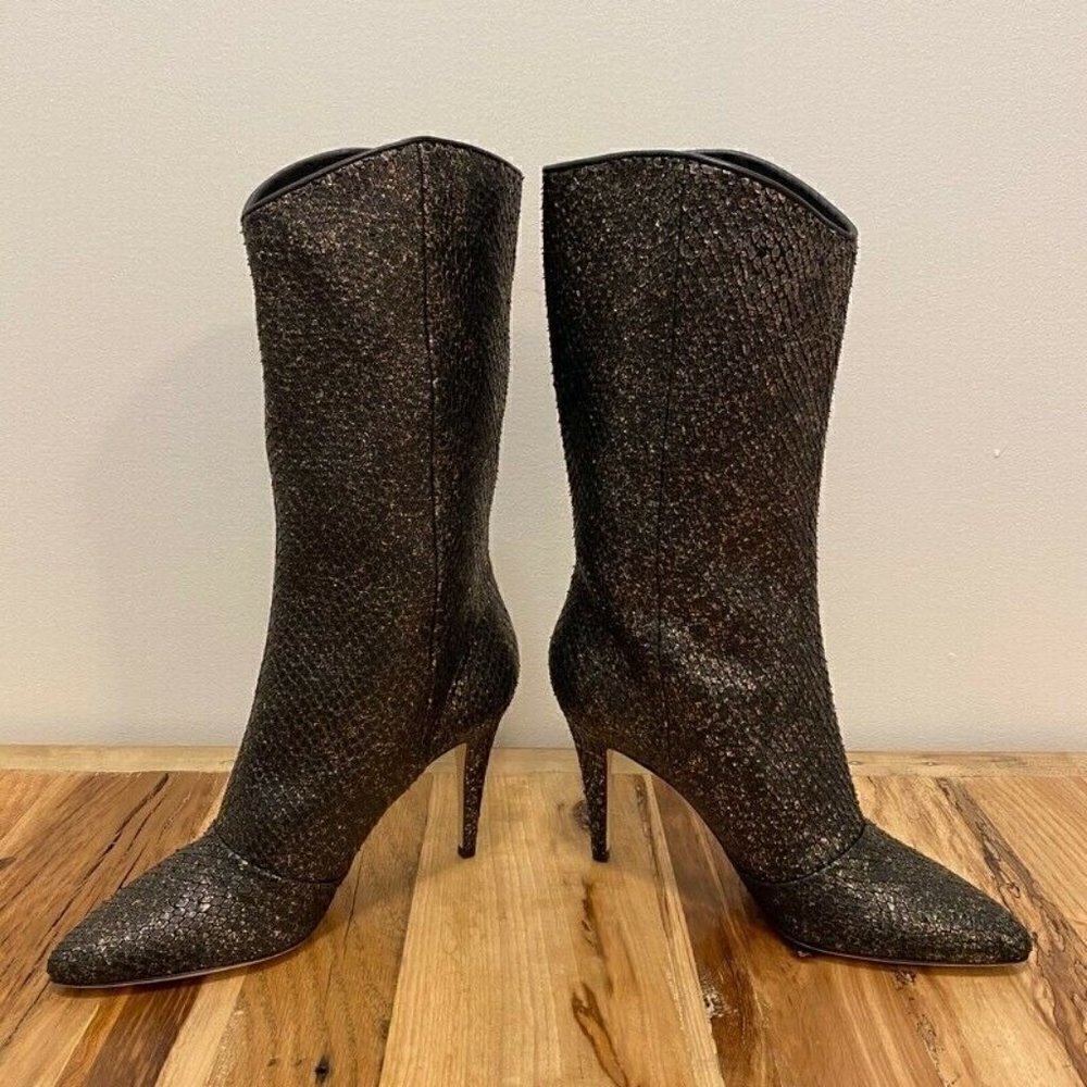 Cavallini Italy Heel Boots Black Gold Snake 8 NEW - Picture 2 of 9